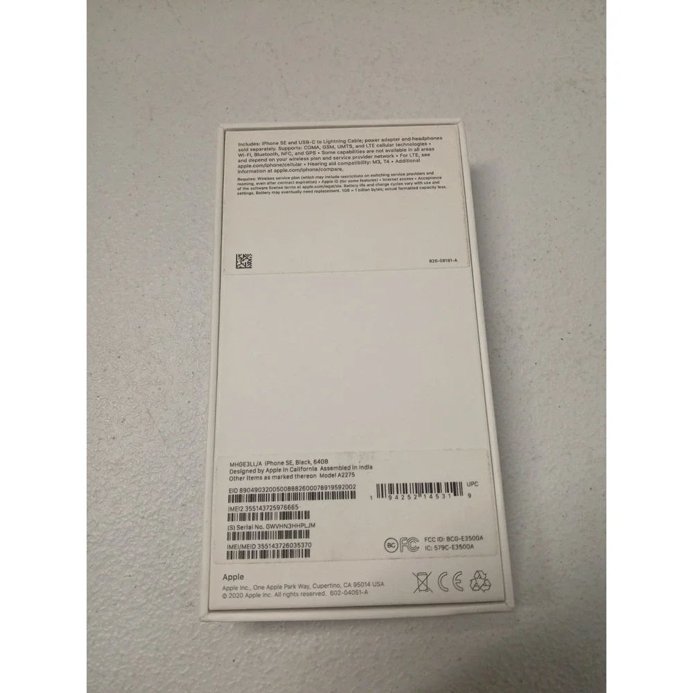 Apple iPhone SE 2nd Gen 64GB‎ Black BOX ONLY with USB-C Lightning Cable & Tool